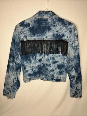 Y2K Acid Wash Denim Fringe Jacket XS | Cropped Western Grunge Boho Festival